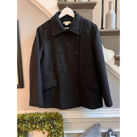 J. Crew Charcoal Wool Cashmere Blend A-Line Pea Coat sz M EUC - Picture 1 of 11
